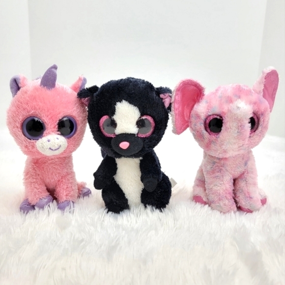 Ty Beanie Boo Plush Set Ellie Elephant Flora Skunk Magic Unicorn Stuffed Animals - Picture 1 of 9